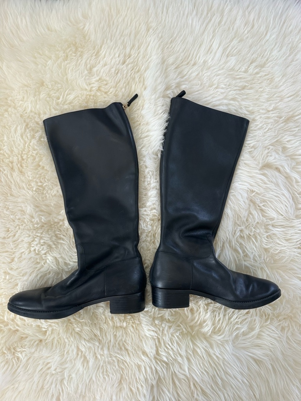 Tory Burch Sidney Leather Knee High Riding Boots Black - Picture 7 of 10